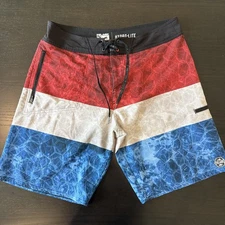 Pelagic Hydro-Lite Swim Trunks Size 36 , Red White Blue 4th Of July