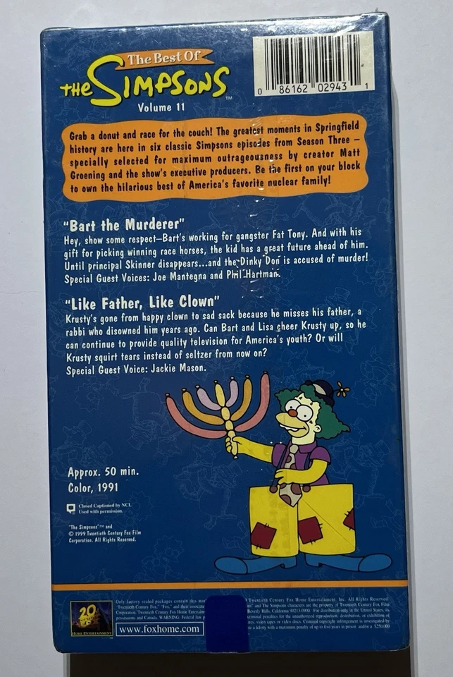 The Best Of The Simpsons Volume 11 - 1991 Fox - VHS Factory Sealed - Image 2 of 4