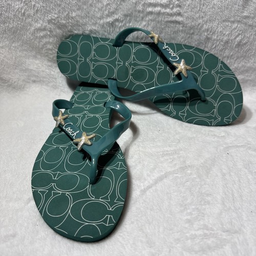 COACH Cortez sandal Teal starfish, beach summer flip flop Size 10B EUC