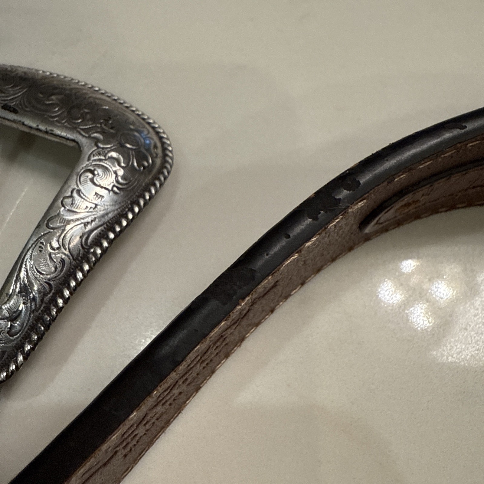 Nocona Belt Co Men's Tooled Western Belt- Size 34 -Brown/Black w/ Silver Buckle