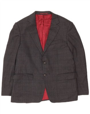 Marks & Spencer Mens 2 Button Blazer Jacket UK 40 Large Grey Check Wool AF28