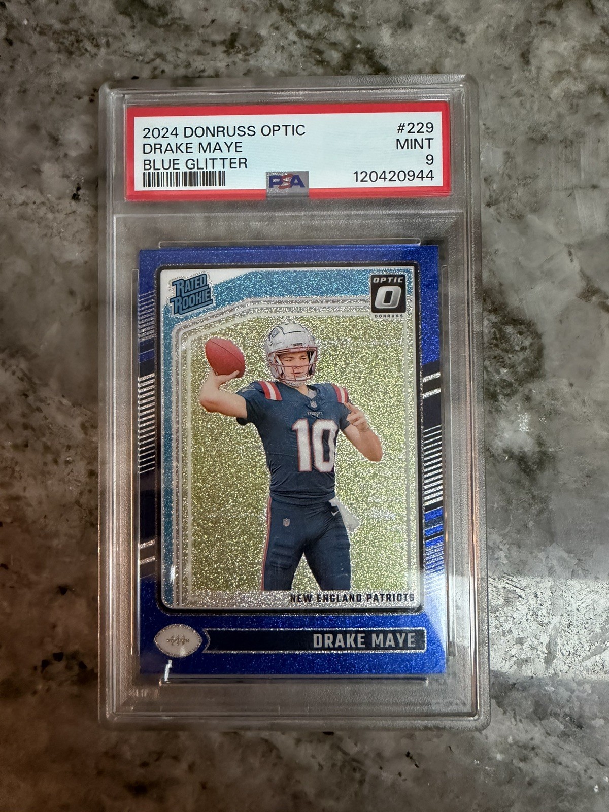 2024 Panini Donruss Optic - Rated Rookie Drake Maye #229 Blue Glitter Prizm (RC)