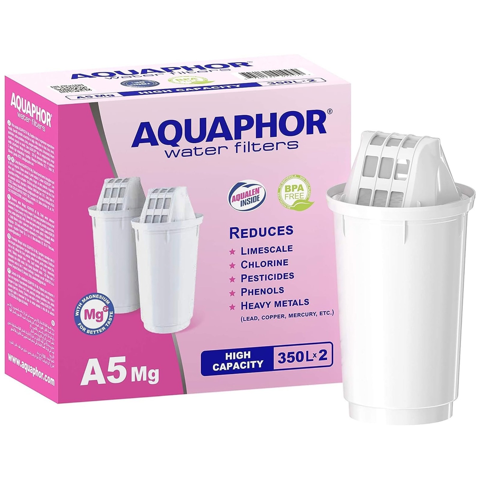 AQUAPHOR Filtro Acqua con Magnesio A5 350l per Caraffa Filtrante - 2 pacco 6PjK