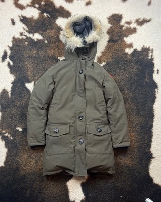 Canada Goose Green Parka Jacket Fur Trim Hood Mid-Length Men's Size S