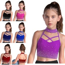 Kids Girls Bra Hip Hop Vest Gymnastics Crop Top Exercise Cross Front Workout