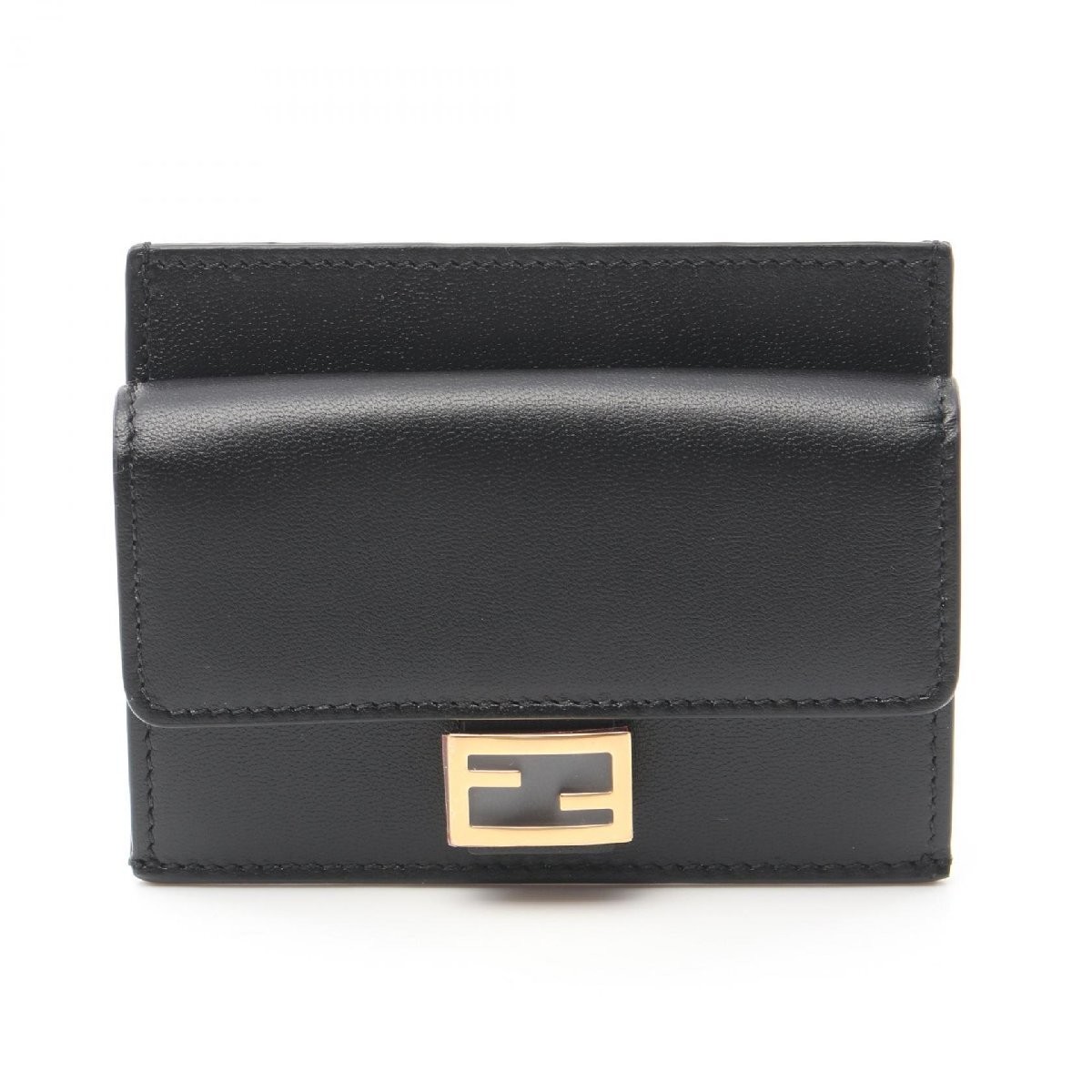 FENDI Baguette Leather Card Holder Wallet 656516