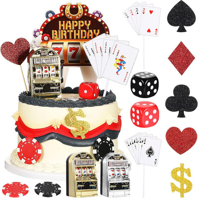21 Pieces Casino Cake Decorations Set Includes Mini  Toy Machine Poker Cake Cupc