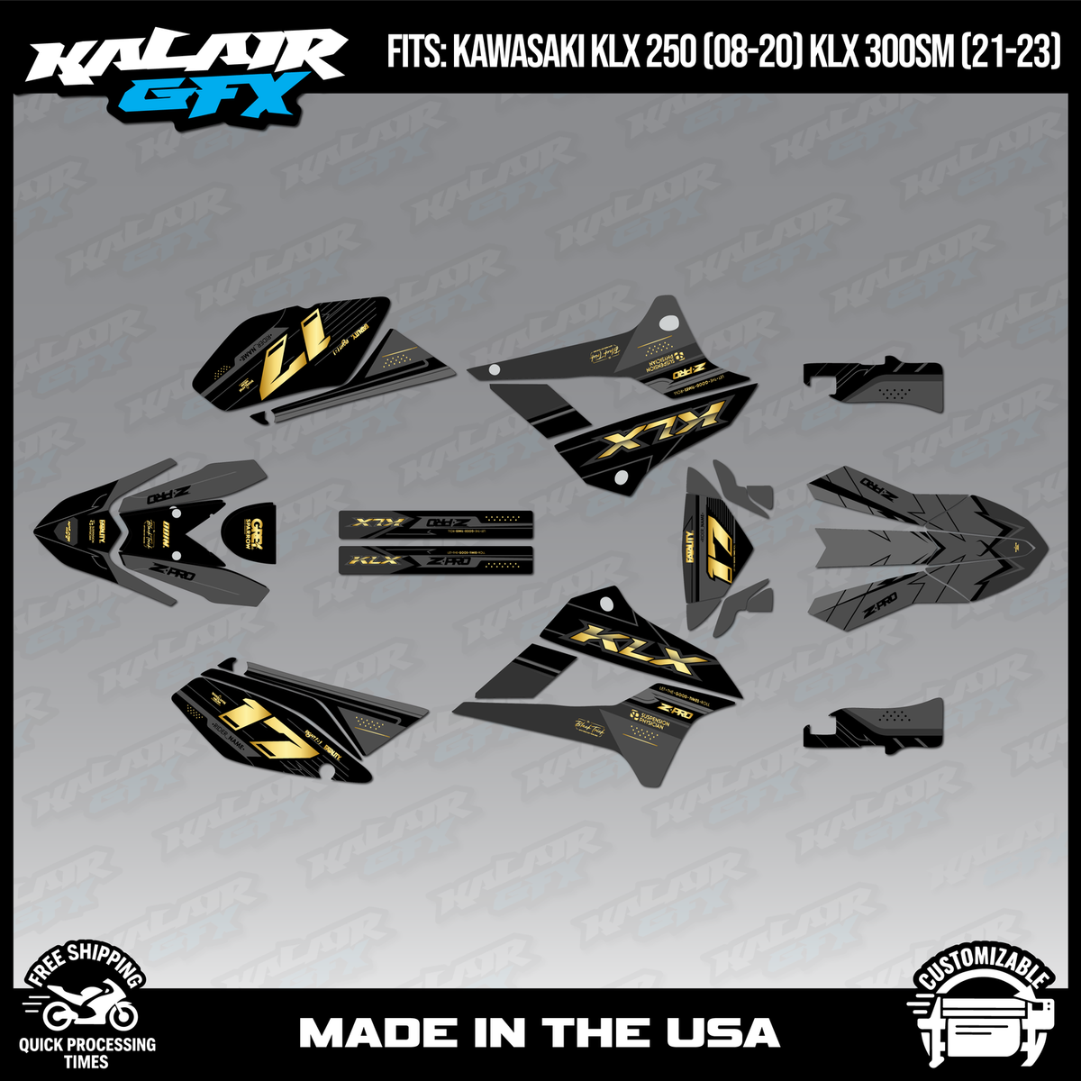 Graphics Kit for Kawasaki KLX250 2008-2020 and KLX300SM 2021-23