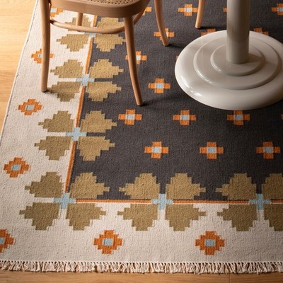 Flatweave Floral Kilim Wool Area Rug Geometric Modern Living Room Rugs Runner