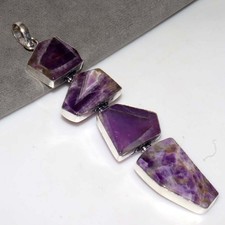 Ciondolo massiccio Chevron ametista grezzo argento 925 placcato 4,3" vendita moda GW