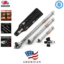 3-Piece Breaker Bar Set with 180  Rotatable Head, 1/4'', 3/8'' and 1/2'' Driv...