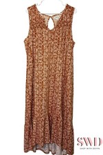 Wonderly 100% Cotton Rust Orange Floral Sleeveless Maxi Dress