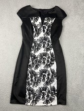 Connected Apparel Dress Womens 6 Black White Floral Lace Sheath Cap Sleeve Party