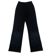 Cache Black High Waisted Black Teal Beaded Detail Dress Pants 24" Waist Sz 34