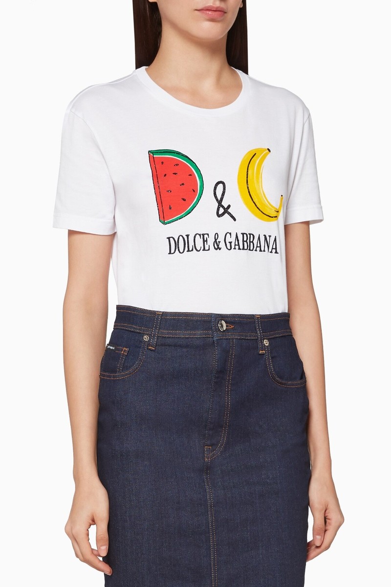 DOLCE & GABBANA D&G Fruit Printed White Cotton-Jersey T
