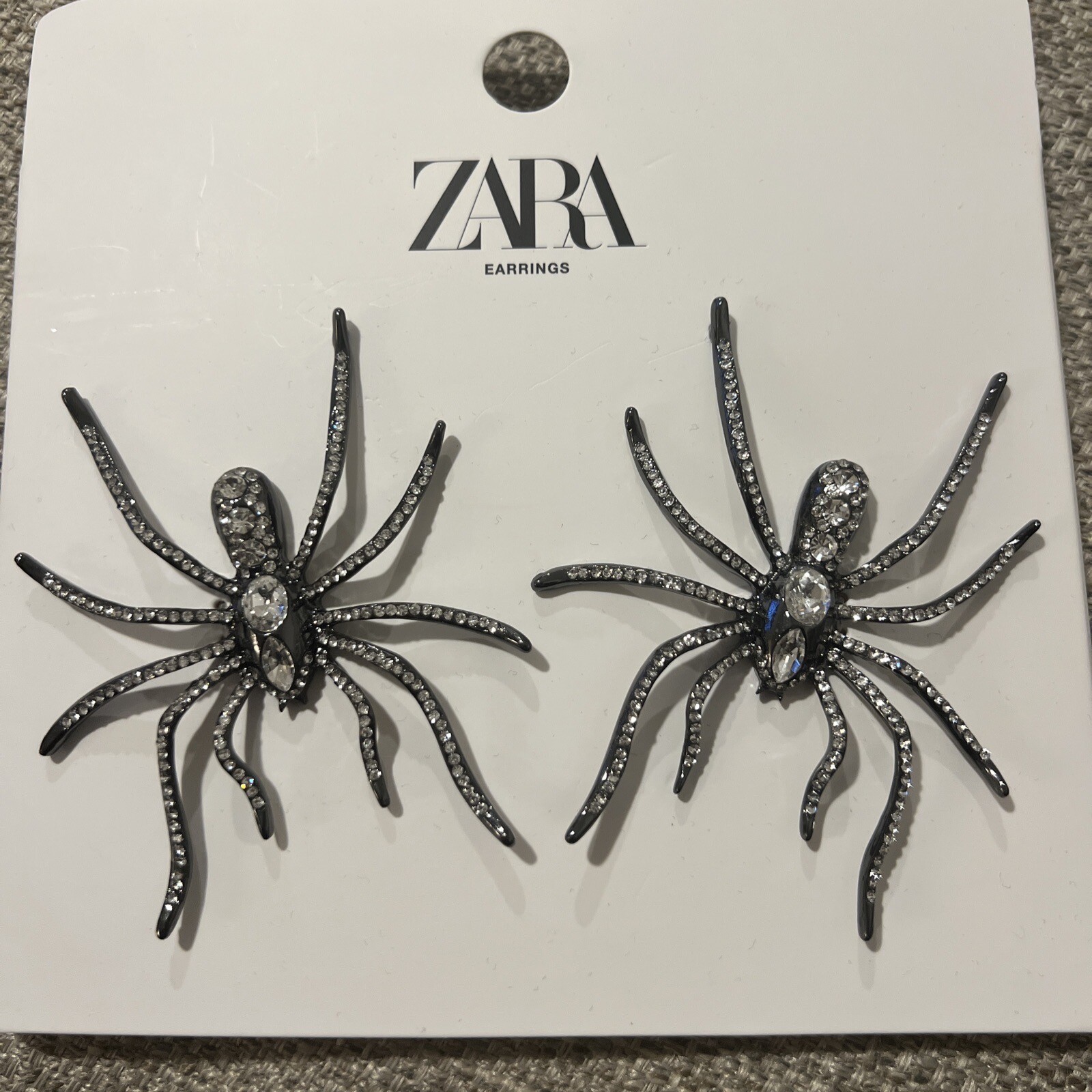 ZARA Rhinestone Crystal Oversized Spider Statement Earrings NEW In Box