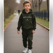 SHEIN 2Pcs Boy Casual Italian Flag Fleece Hoodie Sweatshirt  Pants Set 5YR