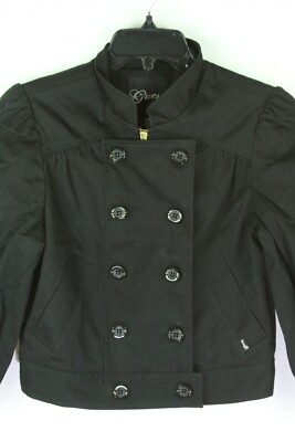 Guess Girls Jacket Small Black Full Zip Moto Biker Faux Leather Coat