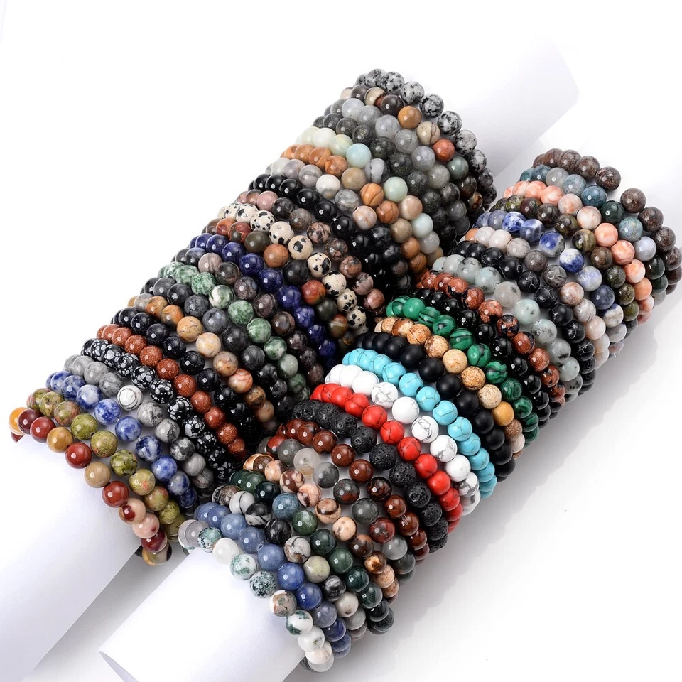 Wholesale Lots 15 Pcs Mix Gemstone Elasctic Rope Classic Natural Beads Bracelets - Image 2 of 4