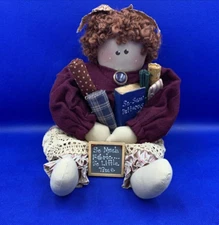 15" Soft Cloth Rag Doll Sewing So Much Fabric So Little Time Red Hair Vtg