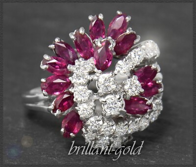 Rubin & Diamant 5,30ct Cocktailring, 1,10ct Brillanten, 750 Weißgold, Vintage