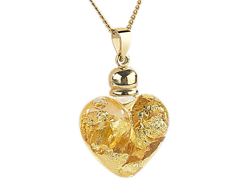 Collier cœur de verre et feuilles d'or avec écrin - Cadeau d'anniversaire idéal pour elle