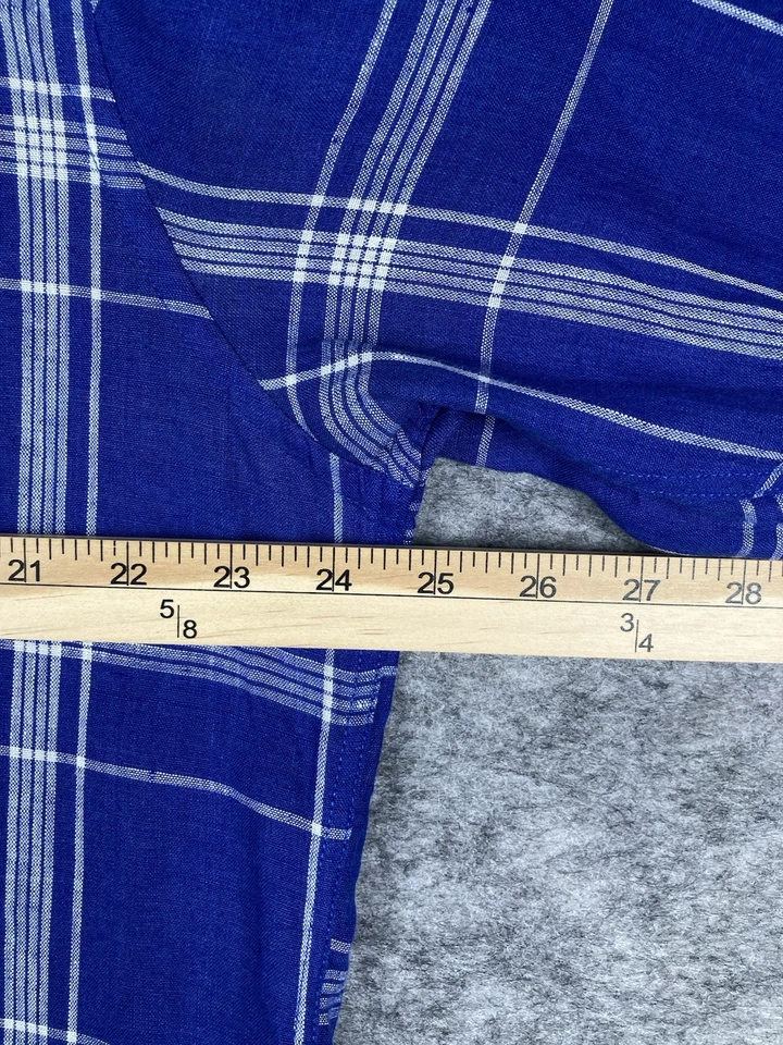 Bugatchi Shirt Mens XL 100% Linen Blue Plaid Long Sleeve Button Up Flip Cuffs - Image 4 of 4