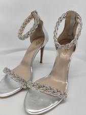 Silver bridal heels with braided rhinestone cord, custom made in sizes 35-41 EU