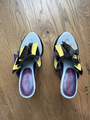 Irregular Choice Women's Multicolor Leather Block Heel Slip On Sandals Sz 41