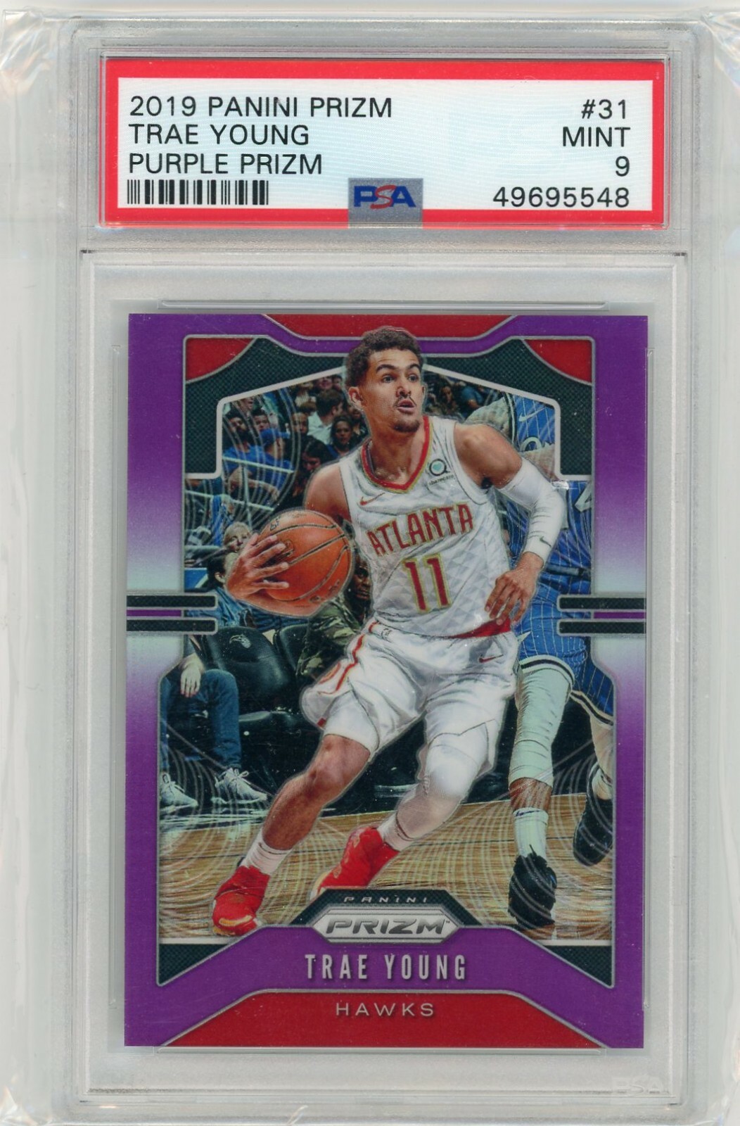 2019 Panini Prizm #31 Trae Young Purple Prizm #39/75 PSA 9
