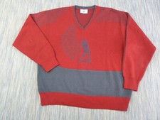 Vintage Gabicci Jumper Mens Large V Neck Red Embroidered Logo Made Italy 80s