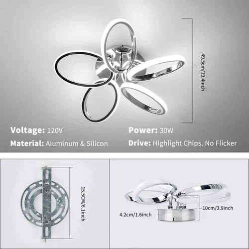 TOZING Dimmable Geometric Linear LED Semi-Flush Mount Ceiling Light w/ Remote - Picture 11 of 11