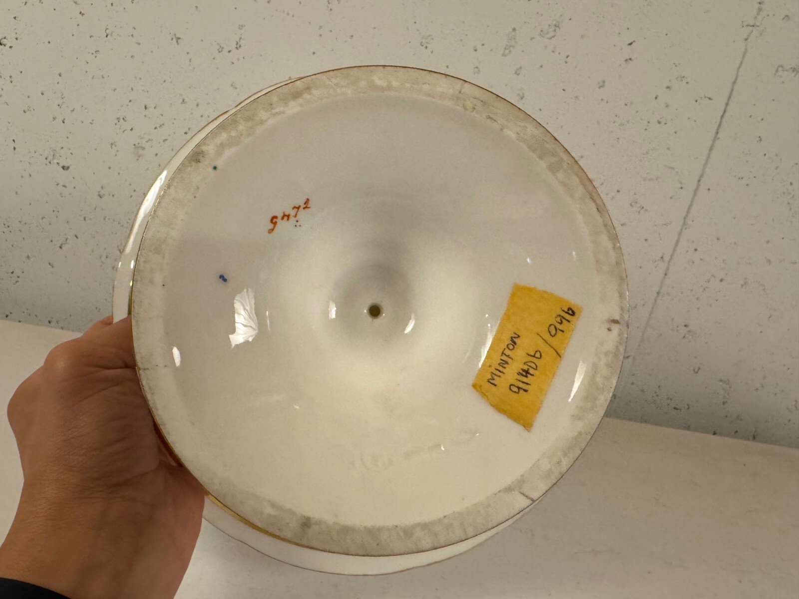 Antique Minton Porcelain Compote Blue Gold & Painted Landscape Scenes Decoration