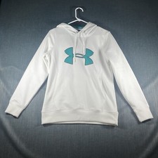 Under Armour Womens Hoodie White Blue Logo Loose Cold Gear Size S Polyester