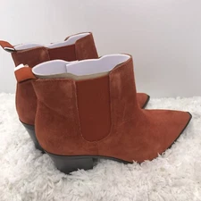 Nine West Shoes Womens 8.5M Ankle Boots Block WYLLIS Brown Orange Suede Slip-on