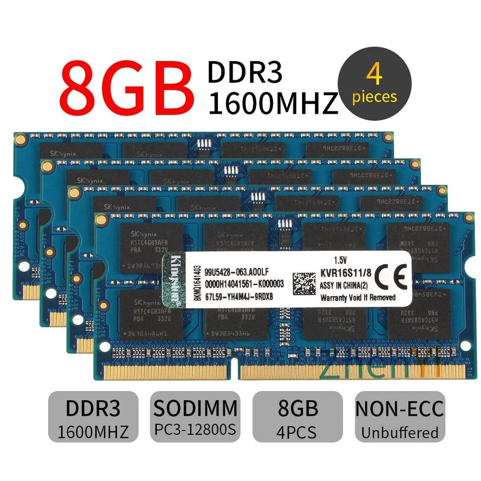 Kingston 32GB 16GB 8GB PC3 PC3L DDR3 DDR3L 1600MHz SODIMM Laptop Memory LOT UK - Image 3 of 4