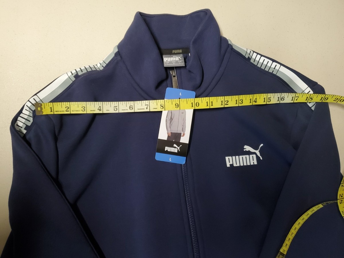 Puma Men's Blue Track Jacket Size L Full Zip Logo Pockets