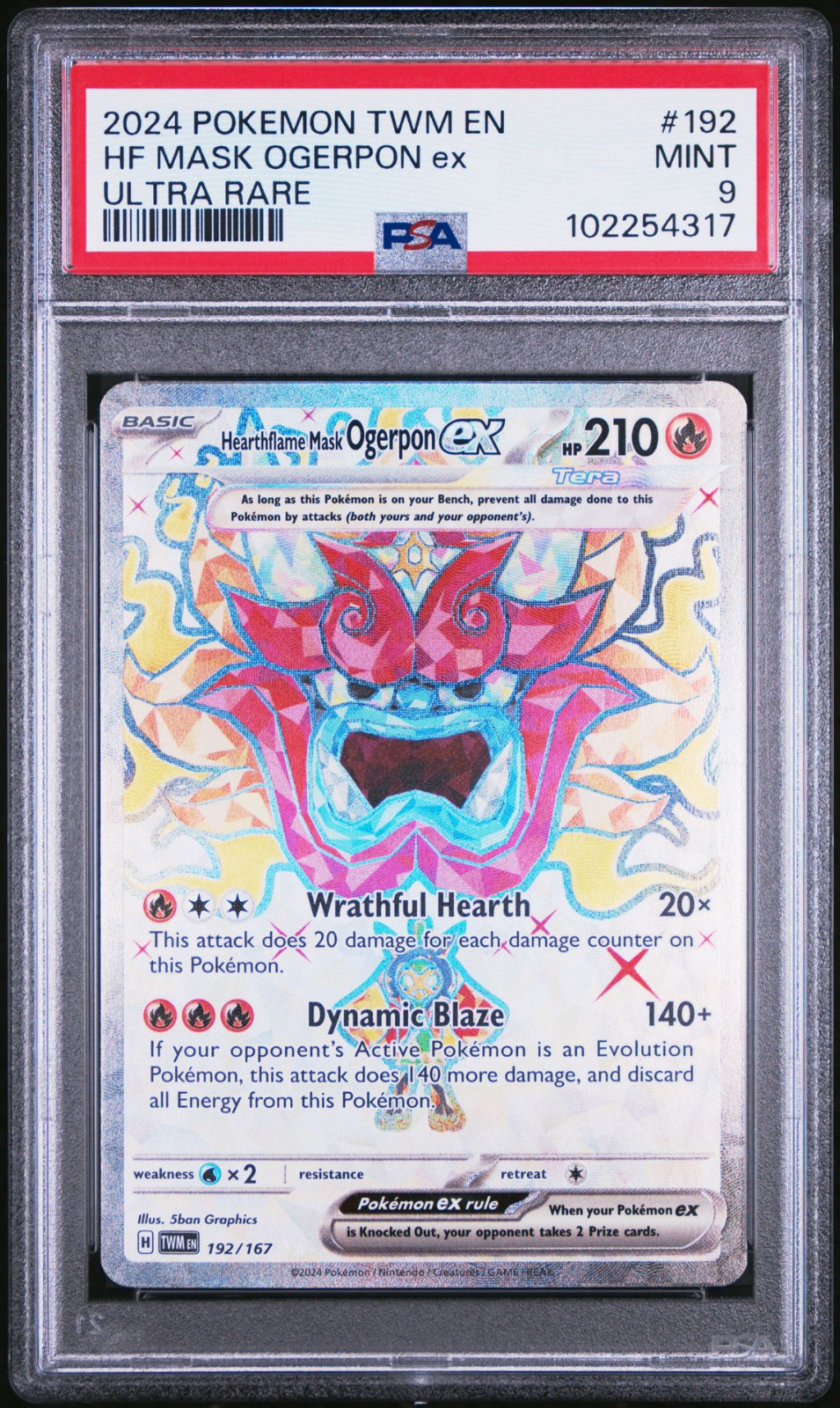 Hearthflame Mask Ogerpon ex 192/167 Sv06: Twilight Masquerade Holo PSA 9 MINT