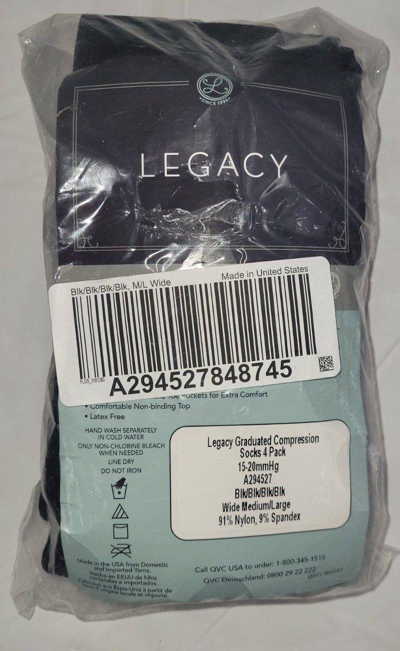 Legacy Graduated Compression Socks 4 Pack Black Wide Medium/Large 1520mmHg NEW eBay
