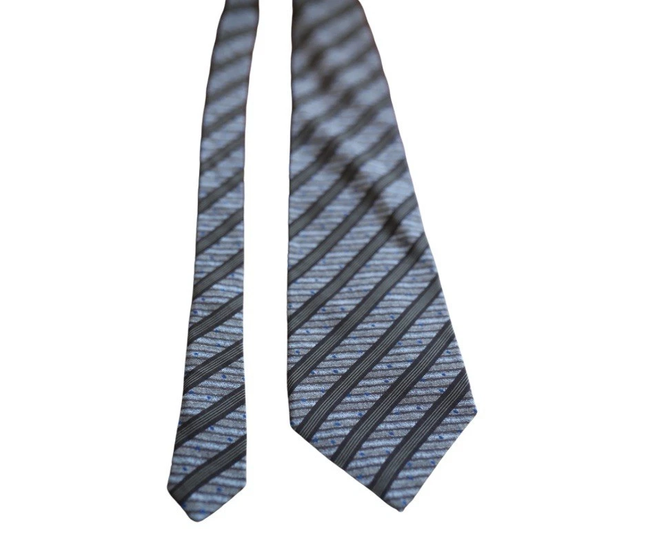 Vintage Claiborne Silk Tie USA Stripe Brown Grey Navy W: 4” L: 58” - Image 2 of 4