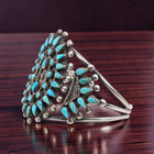 ESTATE SOLID STERLING SILVER PETIT POINT TURQUOISE WIDE 7" BRACELET #DRW — photo 3