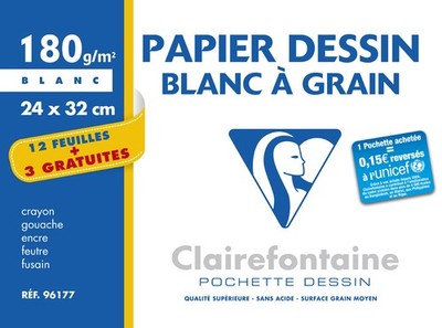 Clairefontaine Zeichenpapier ''Blanc à Grain'' Aktionspack 180 g/qm weiß