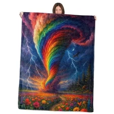 Rainbow Blanket,50x60in,Cozy Flannel Throw with Vibrant 60"x50" Tornado
