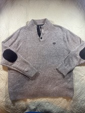 Chaps Sweater Brown/Beige Pullover Mock Neck 1/4 Buttons Elbow Patch Size XXL