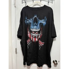 Liquid Blue Mens 5XL BIG Black Skull American Flag Graphic T Shirt Tee