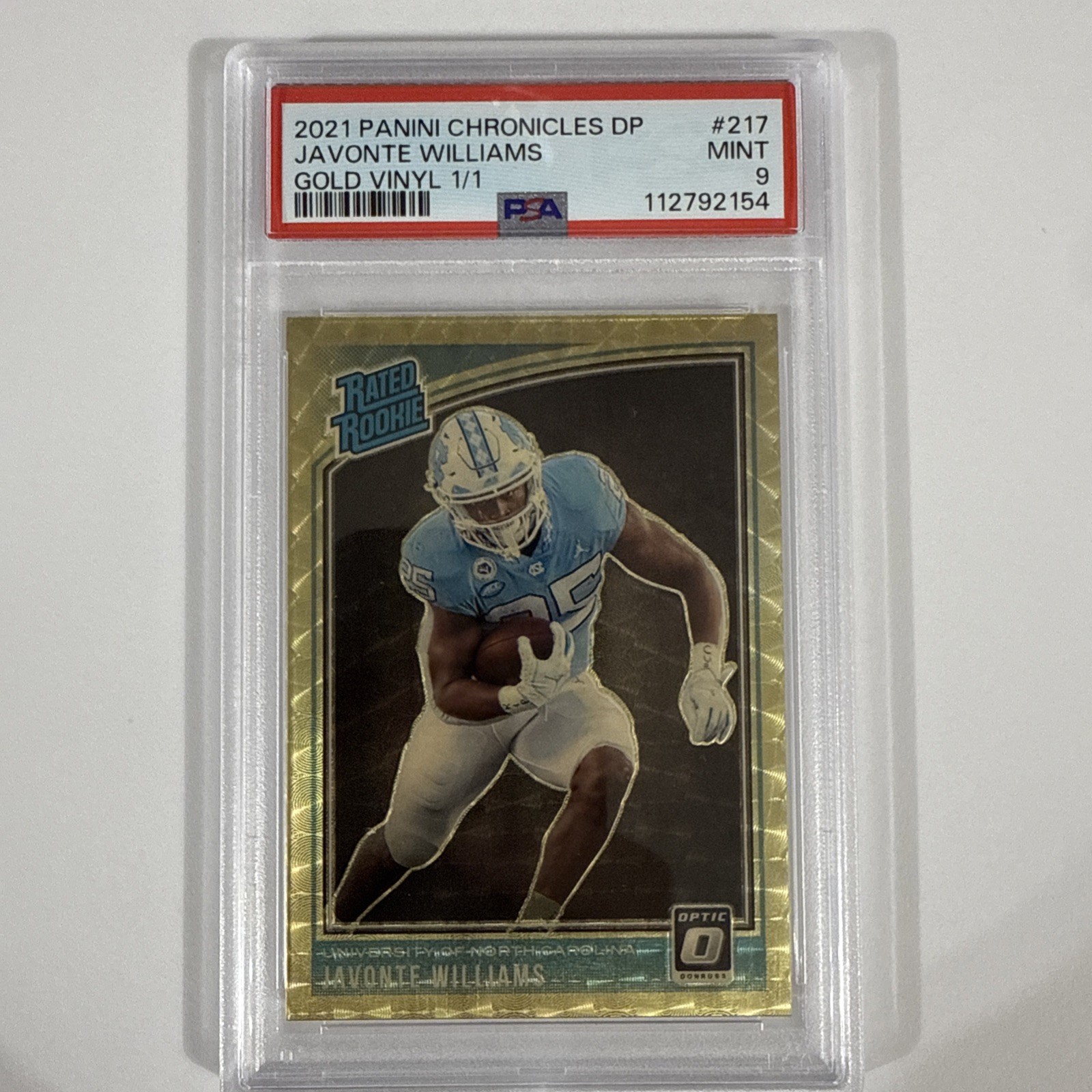 Javonte Williams Panini Chronicles Draft Picks #217 Gold Vinyl 1/1