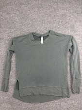 Athleta Sweatshirt Womens Small Green Fleece Pullover Thumbholes High Low Hem