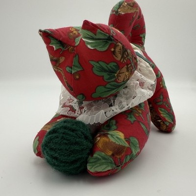Holiday Cat Fabric Plush LOOMCO Kitten Vintage 90s Christmas Red Cottage 1990s