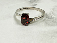 Sterling Silver Faceted Garnet Ring in Sleek Setting - Size 7