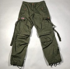 Vintage UFO Army Green Parachute Cargo Pants/Shorts Convertible Zip Off XS Y2K